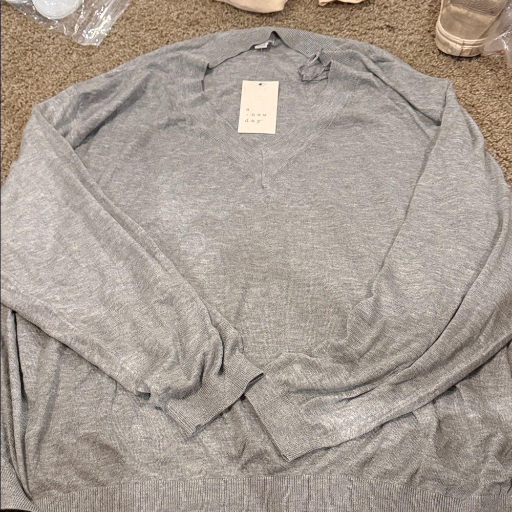 Gray V-Neck  Sweater